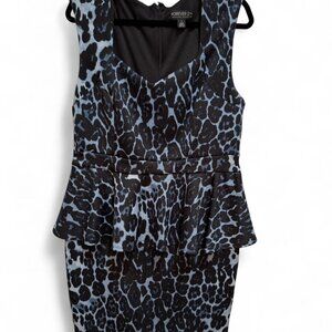 Light Blue & Black Leopard Print Forever 21+ Peplum Pencil Party Dress